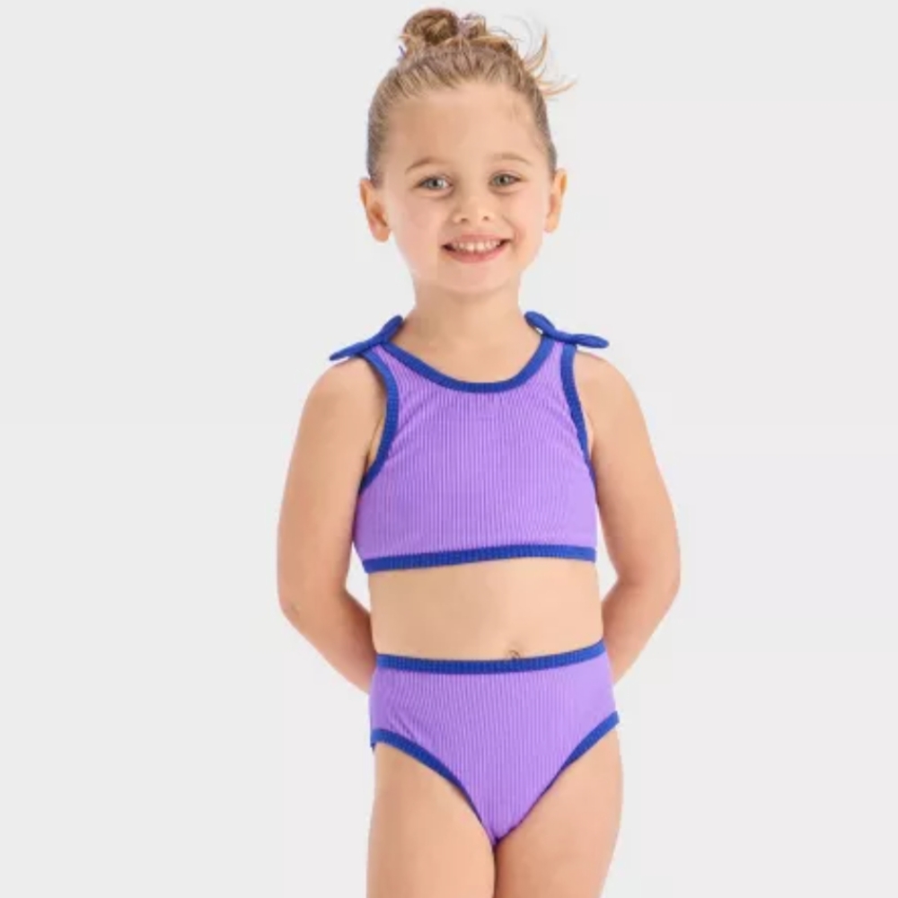 Toddler Girls' Ribbed Value Bikini Set Purple & Blue - Cat & Jack 12 Months
